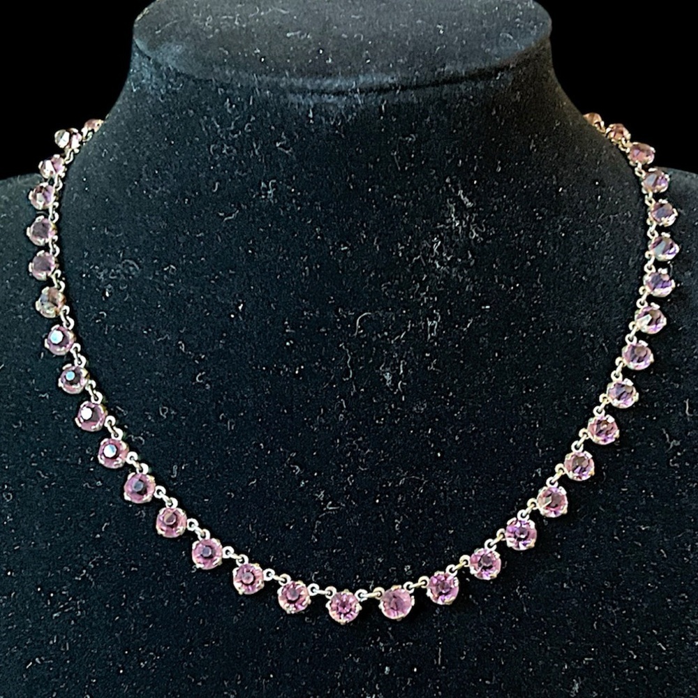 Antique Signed Czechoslovakia Purple Bohemian Art Glass Necklace Art Deco